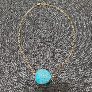 Women's Turquoise Crystal Pendant Necklace Classic Fashion Trendy Gold Tone